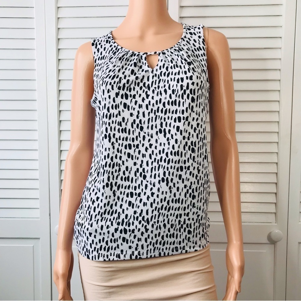 2/$25 ANN TAYLOR Petite Black White Brush Stroke Print Sleeveless Blouse Size M